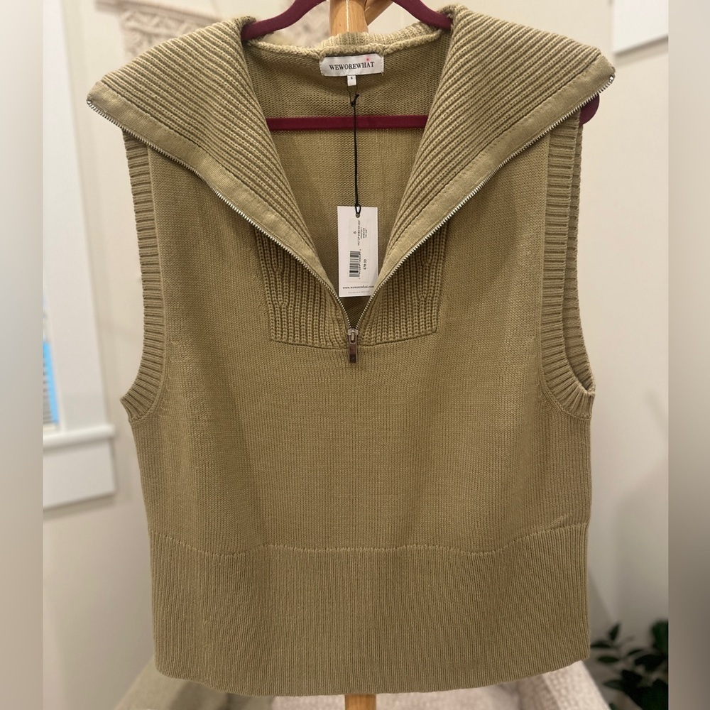 WeWoreWhat Olive / Khaki Half Zip Sweater Vest NWT Women’s